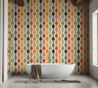 Bold retro wallpaper featuring wavy lines and shapes for Bathroom