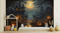 Haunted house mural for Halloween décor.

