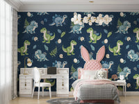 Nursery wallpaper with dark blue base

