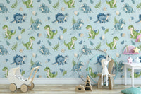 Kids room wallpaper with fern and eggs

