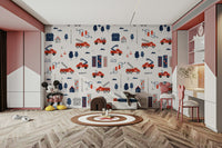 Fire trucks and city buildings wallpaper

