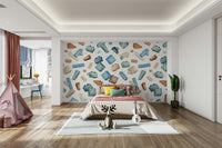 Montessori-inspired kids wallpaper with colorful toy block print