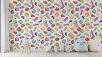 Nursery wall decor featuring toy blocks wallpaper