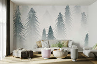 Snowing Forest Wallpaper – Frosty Forest Scene for Living Room