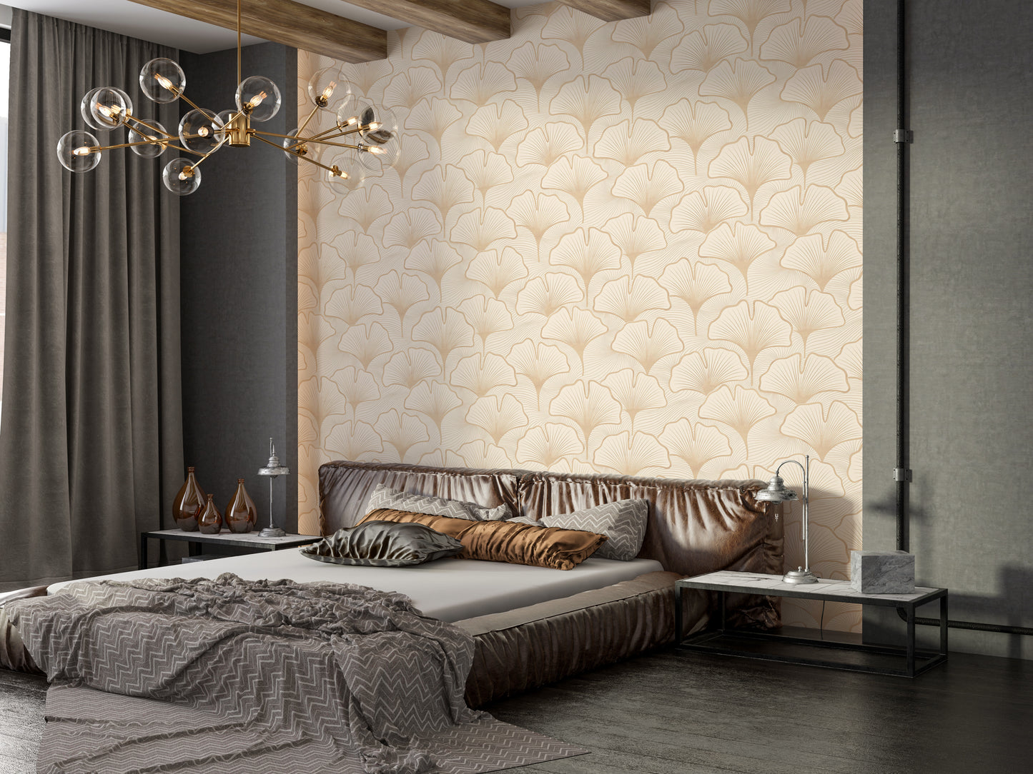Peel and stick wallpaper with elegant ginkgo pattern

