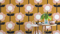 Flower Mustard Design Retro Wallpaper for walls