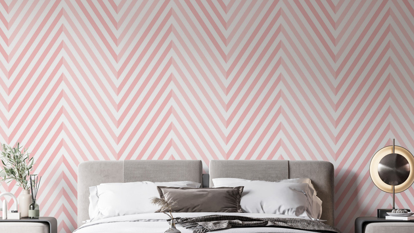 Chevron pink and white geometric wallpaper.