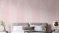 Chevron pink and white geometric wallpaper.