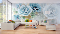 Large Blue Floral Wall Mural
