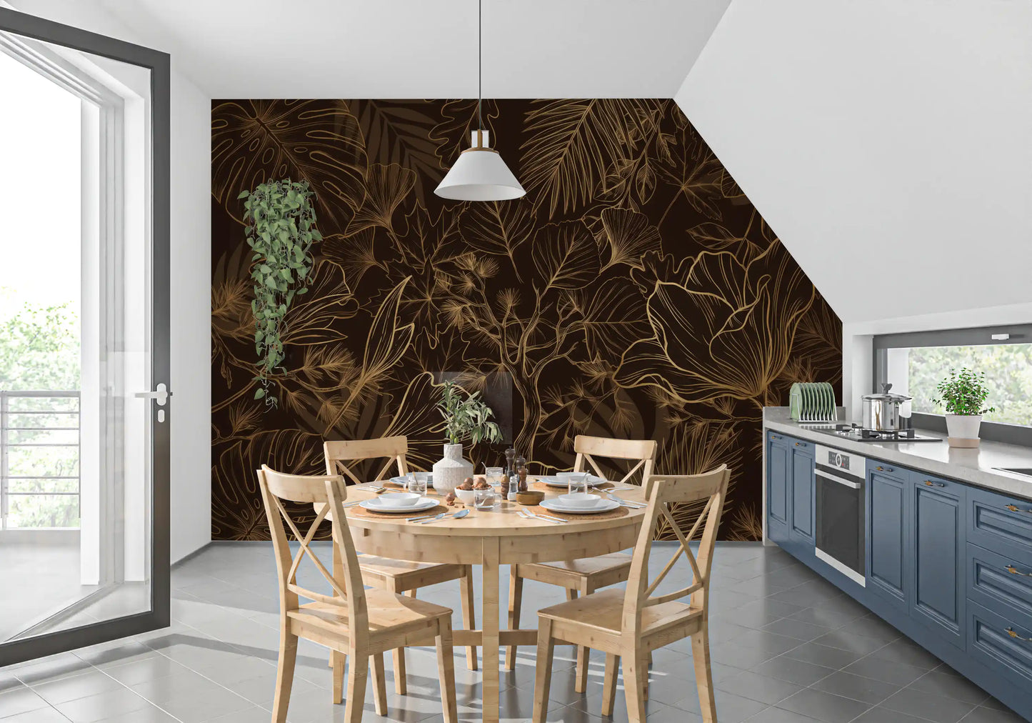 Golden Botanical Foliage Wall Mural
