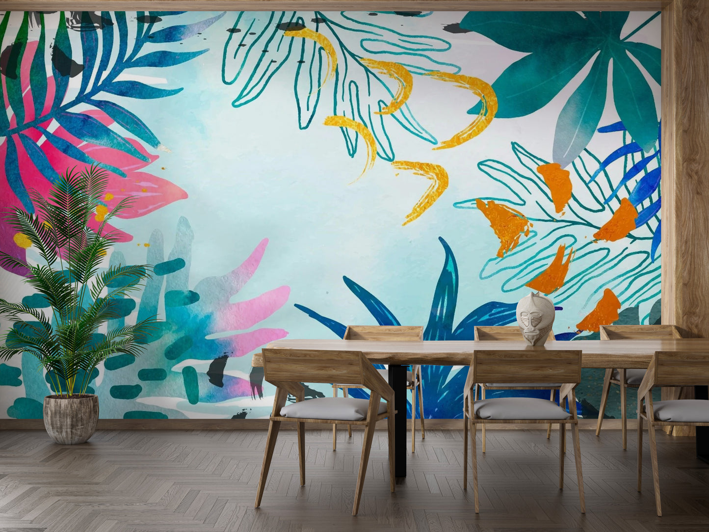 Artistic watercolor mural featuring bright summer-inspired hues.