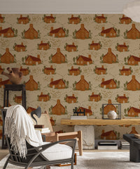 Whimsical cozy cottages wallpaper for a dreamy, countryside vibe.
