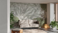 Nature-inspired ginkgo leaf wall mural in soft green tones
