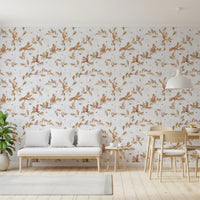 18th Rococo Forest Chinoiserie with Squirrels and Mice on Oak Tree Branches off white Wallpaper⁠