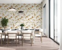 18th Rococo Forest Chinoiserie with Squirrels and Mice on Oak Tree Branches Wallpaper⁠