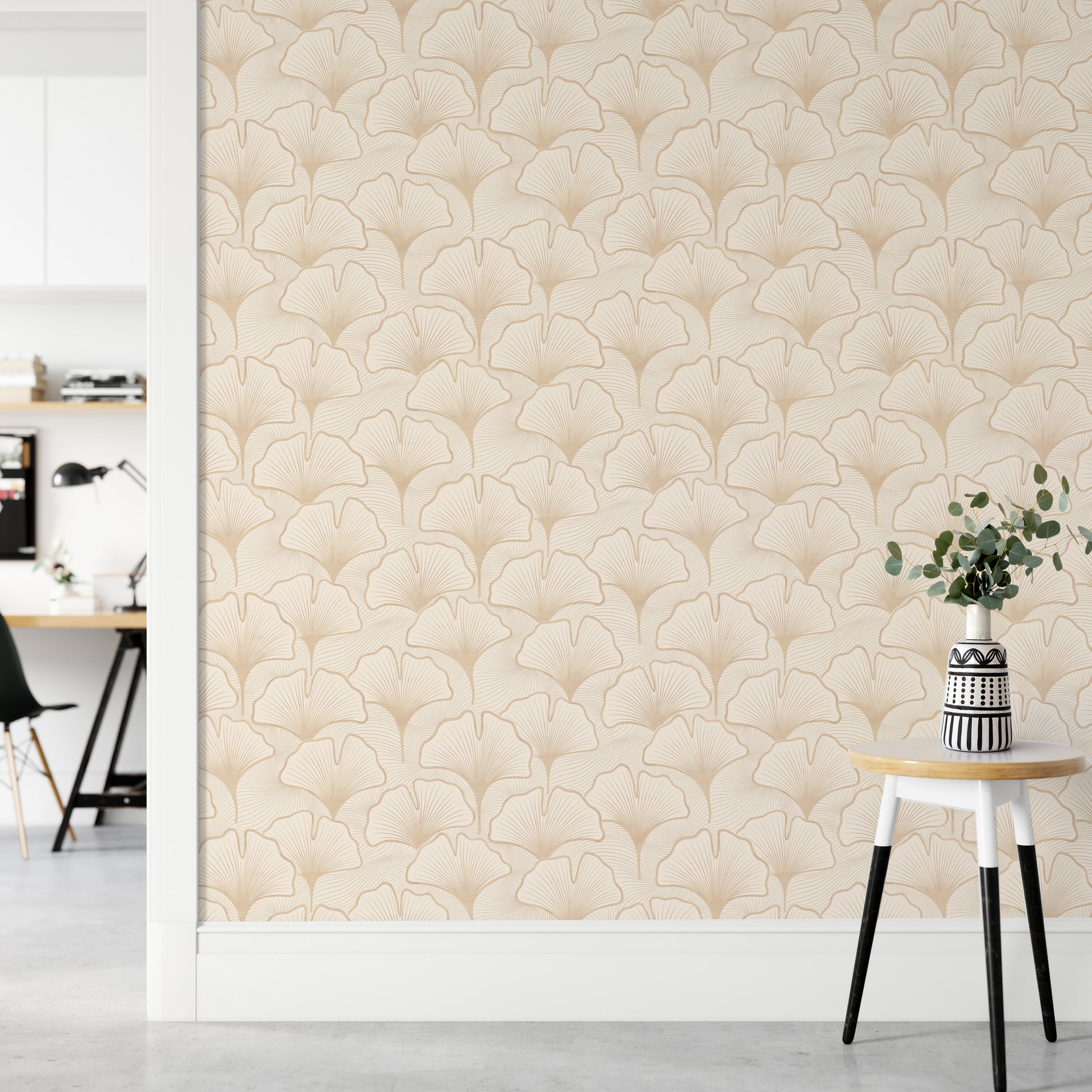 Minimalist ginkgo wallpaper for serene interiors

