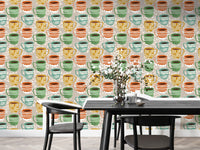 Grey coffee-themed wallpaper with mugs
