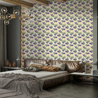 Elegant lotus mural in pastel and neutral tones

