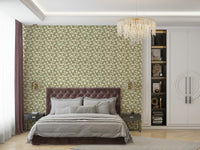 Soft green floral wallpaper with magnolia illustrations

