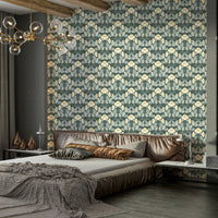 Peel and stick dark green wallpaper with whimsical berries

