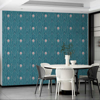 Peel and stick Art Deco wallpaper in metallic rose accents

