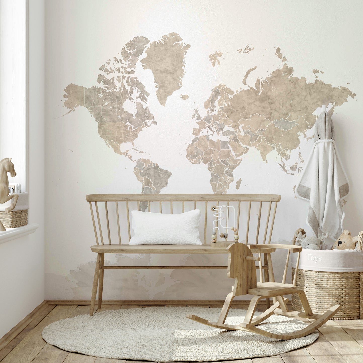 Peel and stick map wallpaper with outlined borders

