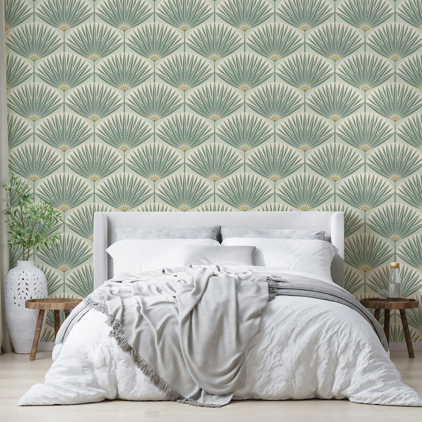 Decorative wallpaper with exotic leaf and palm design

