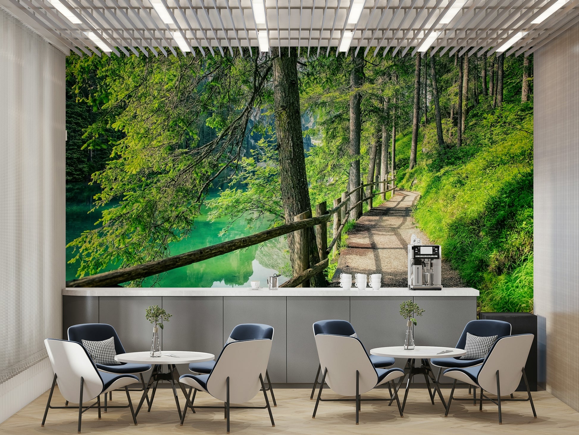 Serene landscape wallpaper with lush green tones

