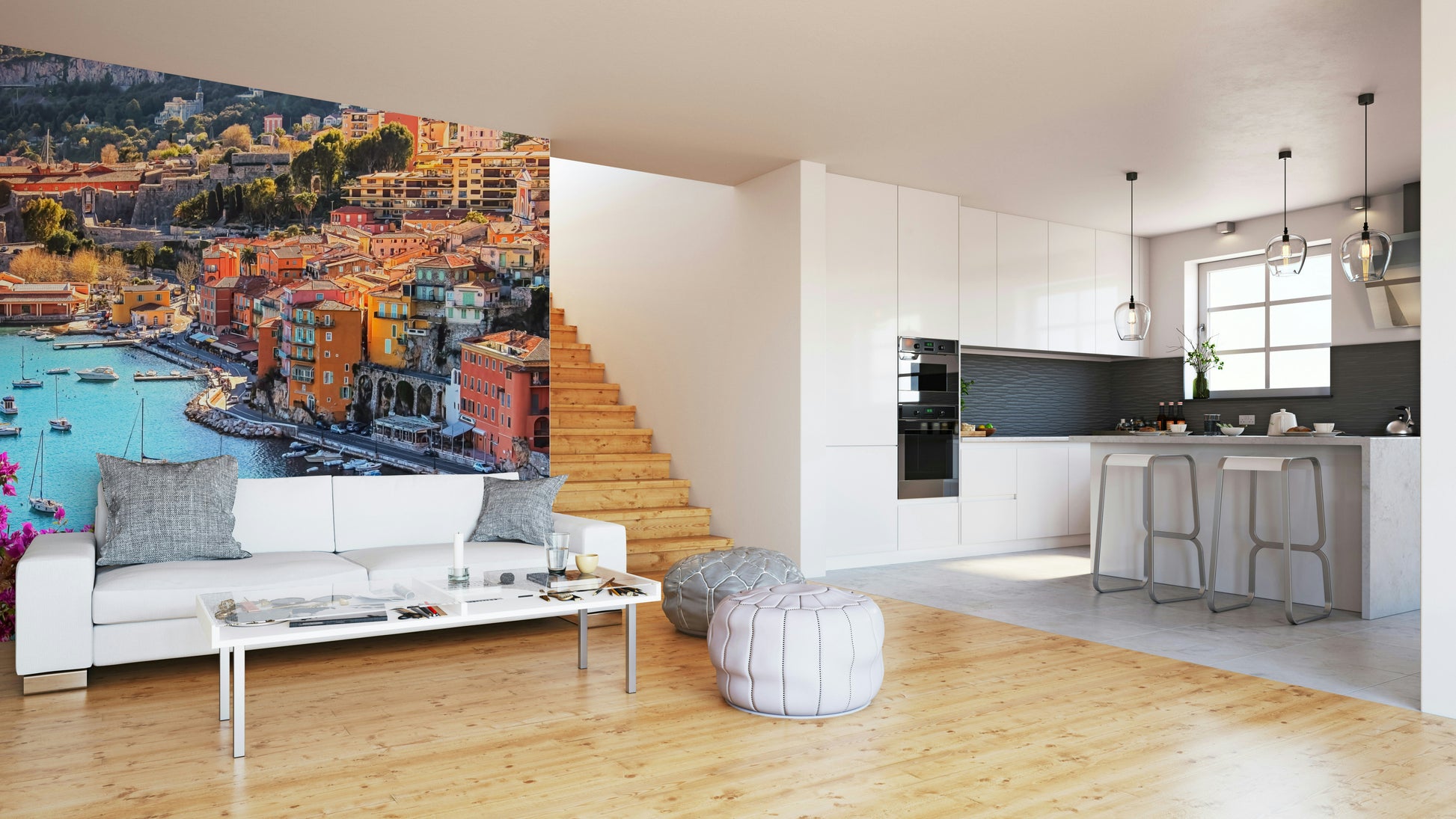 Relaxing wall mural of sun-drenched Mediterranean coast

