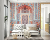 Mughal-style wall art with carved window

