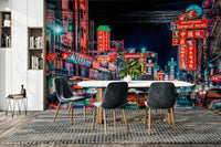 Bangkok city buzz with glowing street signs

