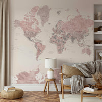 Watercolor-style map wallpaper in warm blush tones

