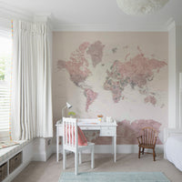 Peel and stick dusty pink map for bedrooms or offices


