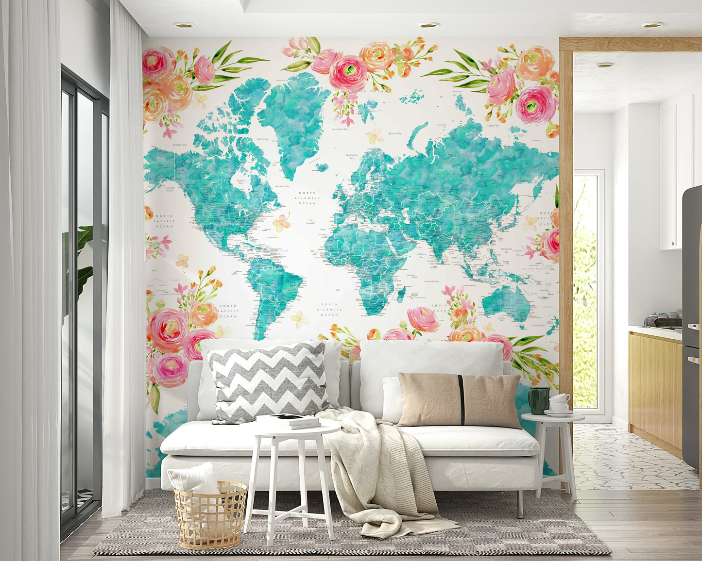 Decorative teal map wallpaper for creative studios

