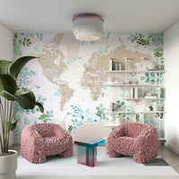 Rustic world map wallpaper in vintage brown tones

