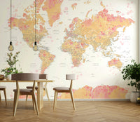 Light pink map mural with delicate global detailing

