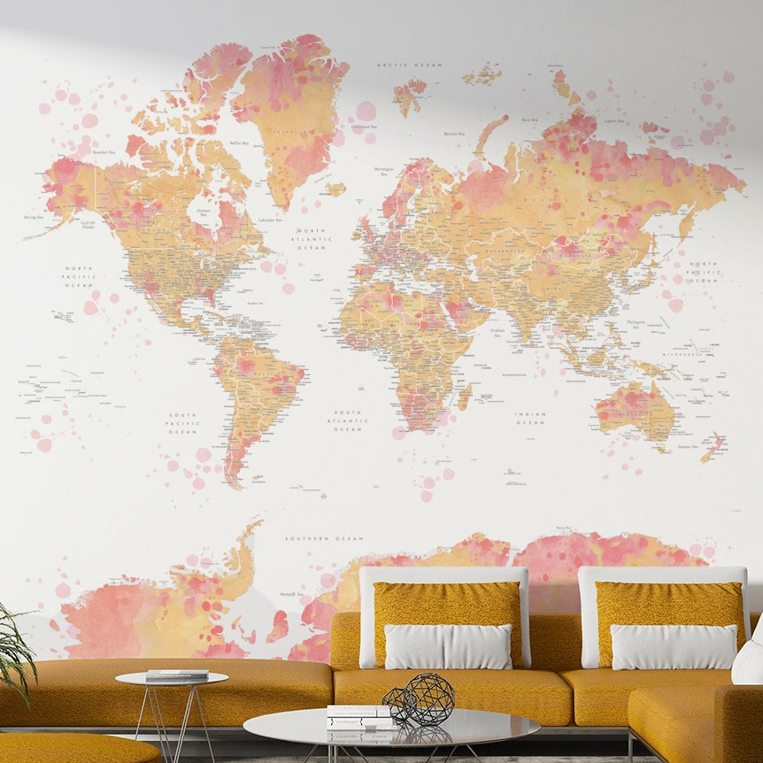 Peel and stick blush map wallpaper for nurseries

