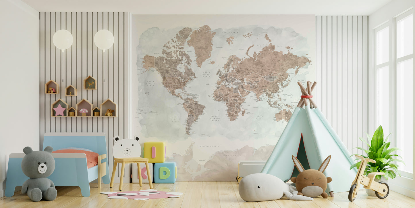 Antique World Map Watercolor Wallpaper