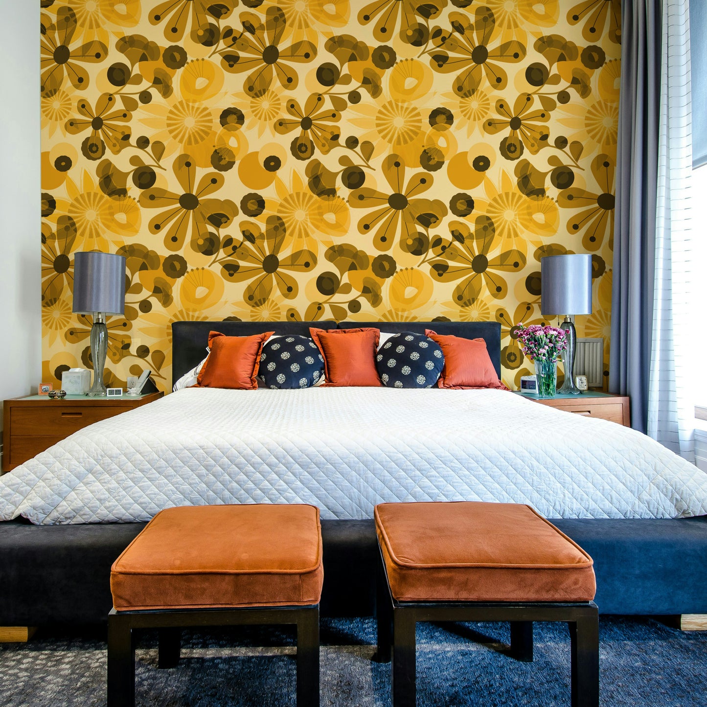 Golden flower pattern wallpaper for walls

