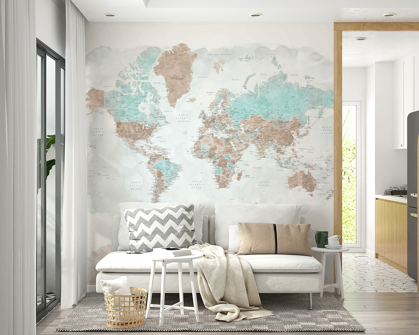 Neutral Watercolor World Map Wallpaper
