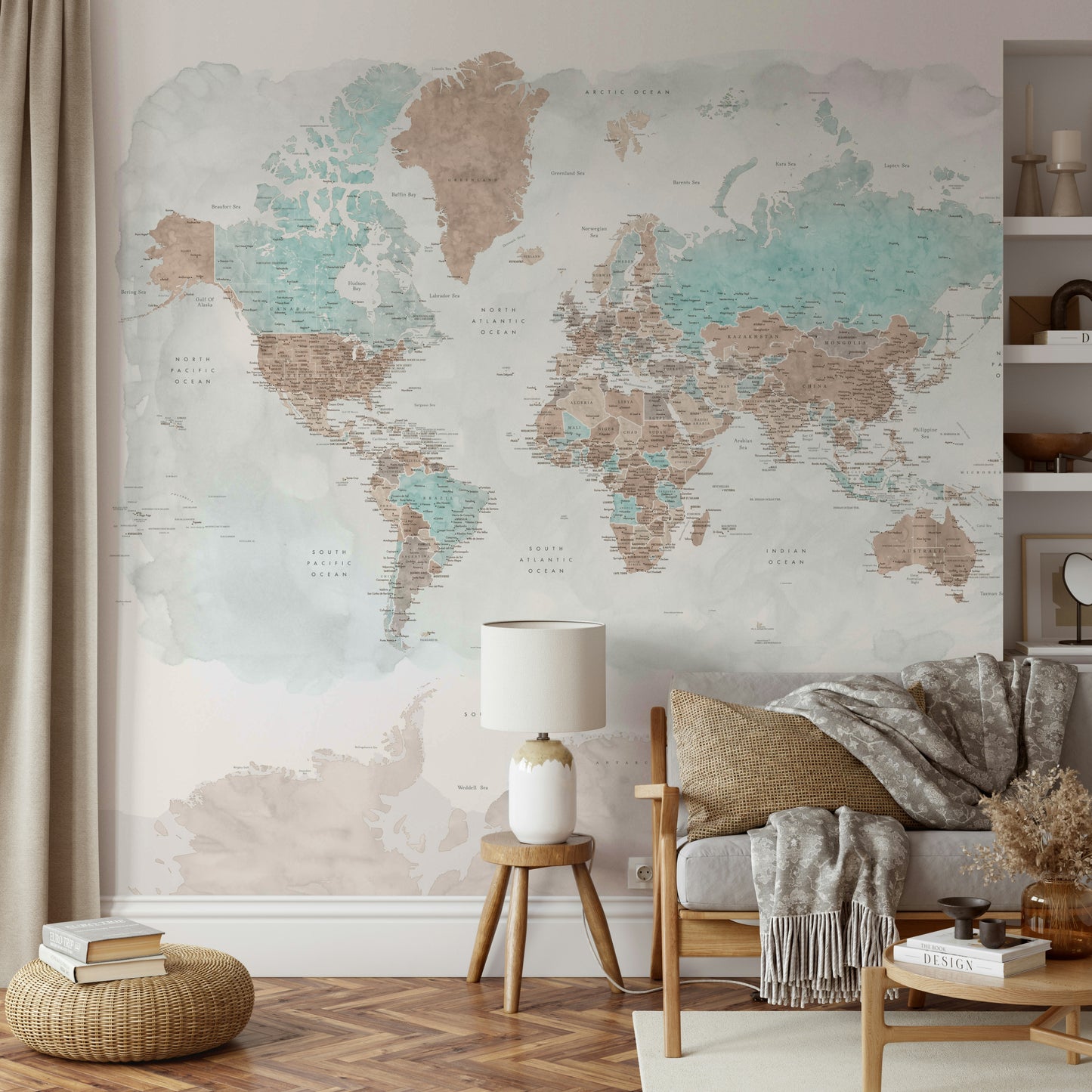 Neutral Watercolor World Map Wallpaper
