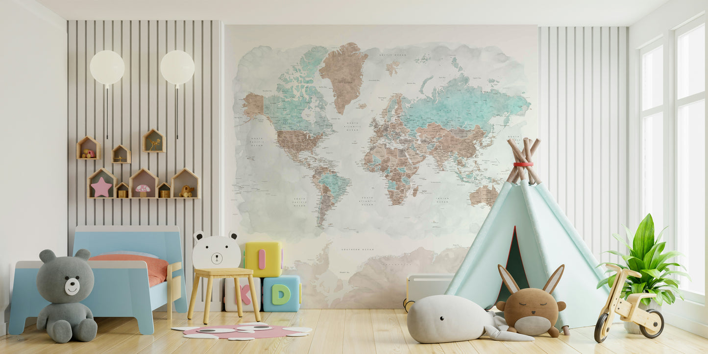 Neutral Watercolor World Map Wallpaper