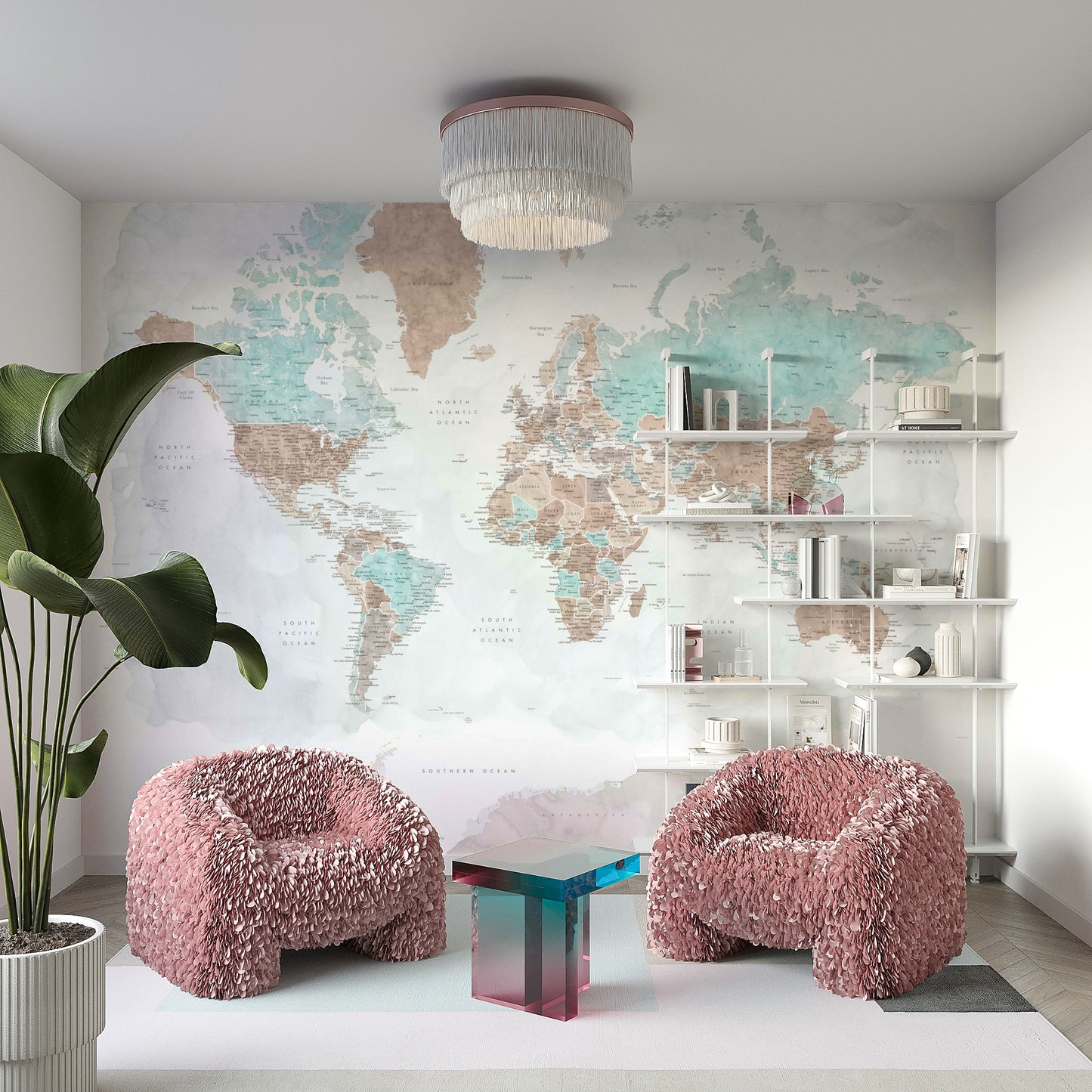 Neutral Watercolor World Map Wallpaper