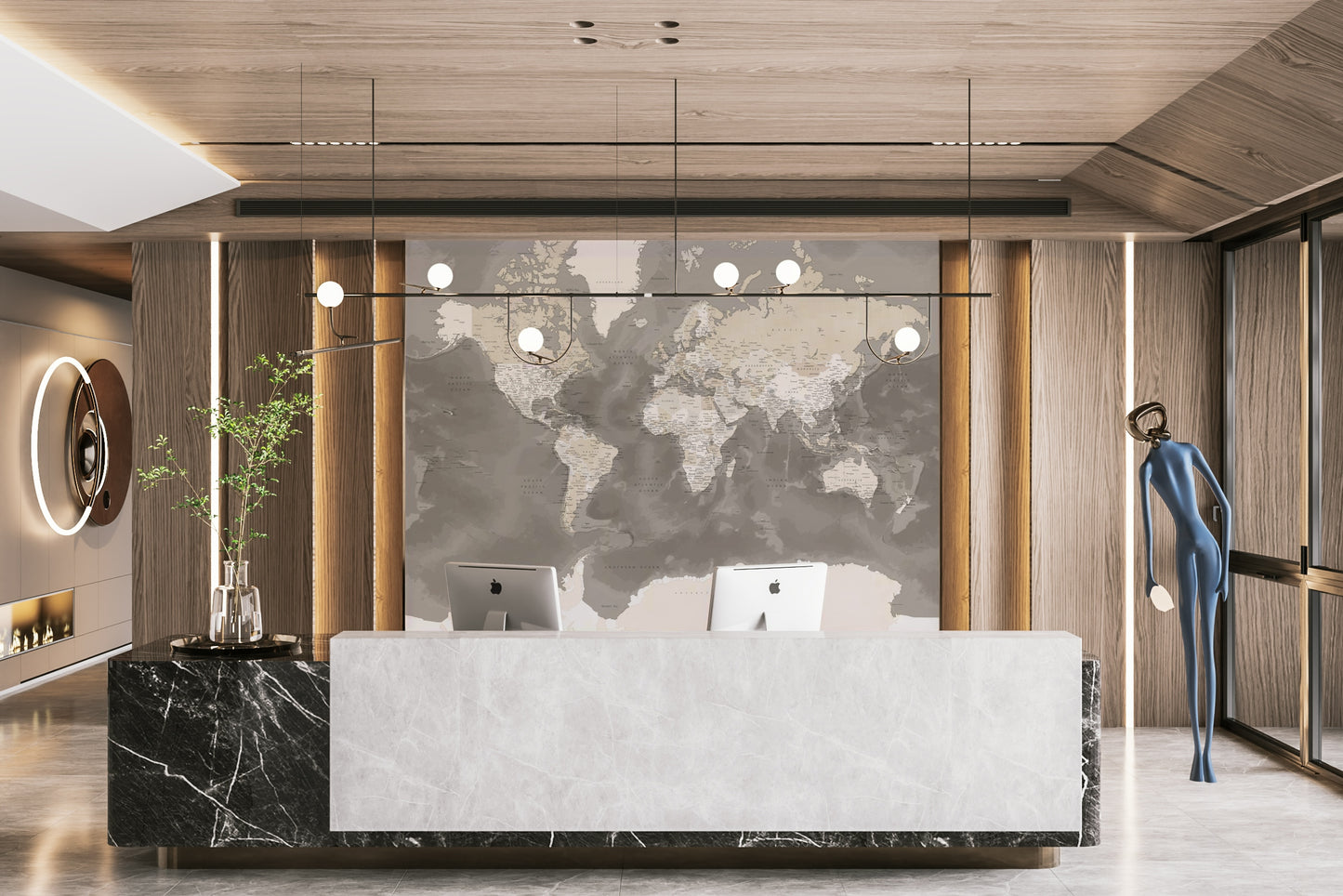 Rustic brown world map wallpaper for studies

