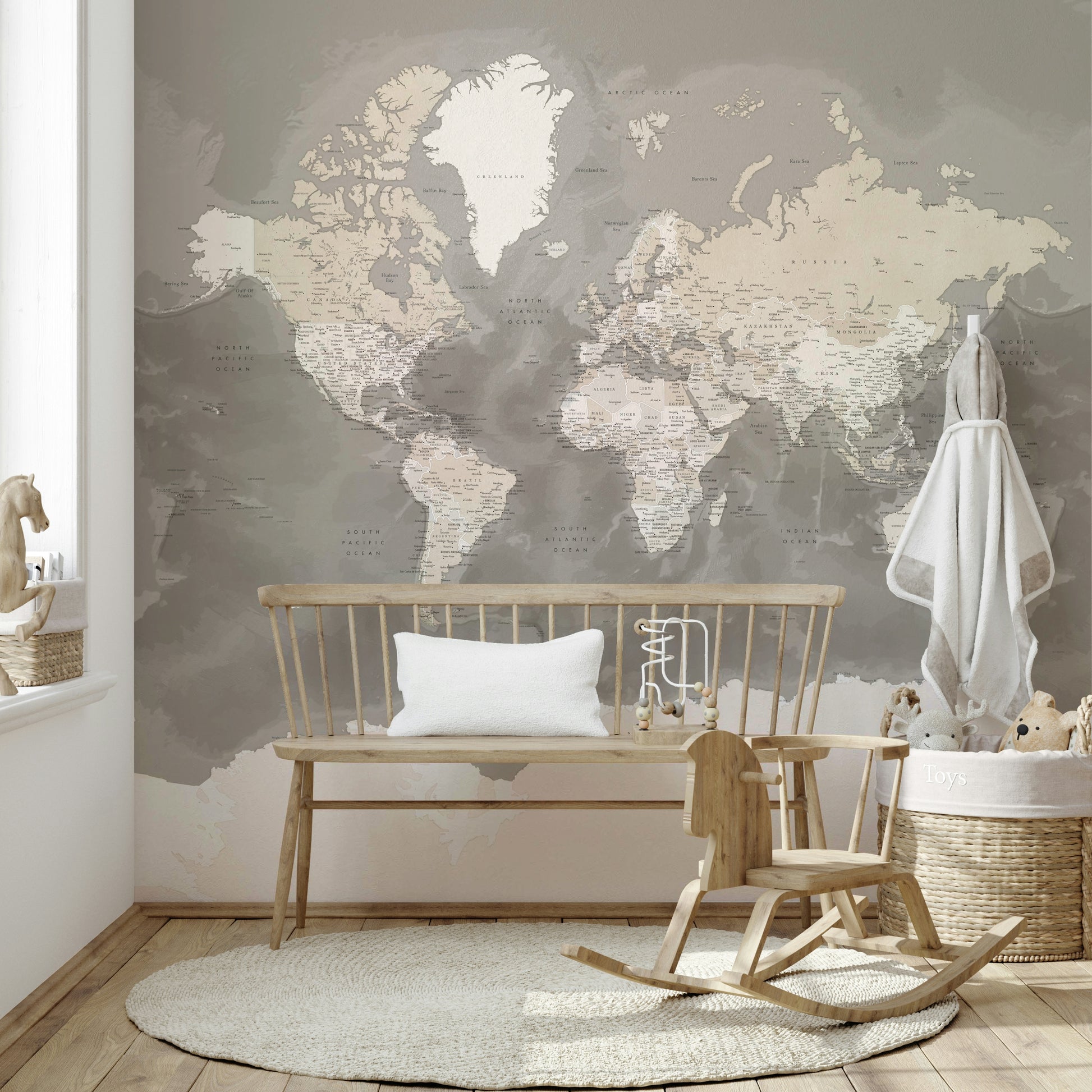 Watercolor-style brown map for classic room décor

