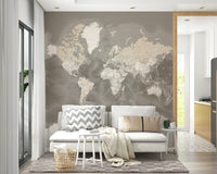Warm brown watercolor wallpaper featuring world map

