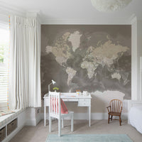 Vintage-style brown watercolor map for interiors

