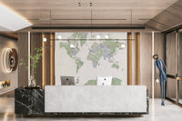Nature-inspired sage green world map wallpaper

