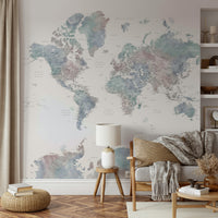 Artistic global map in soft dusty blue shades

