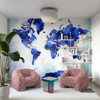 Peel and stick navy blue global map wallpaper

